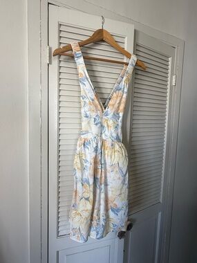 A loves A Floral V-Neck Sundress in Pastel Yellow & Blue